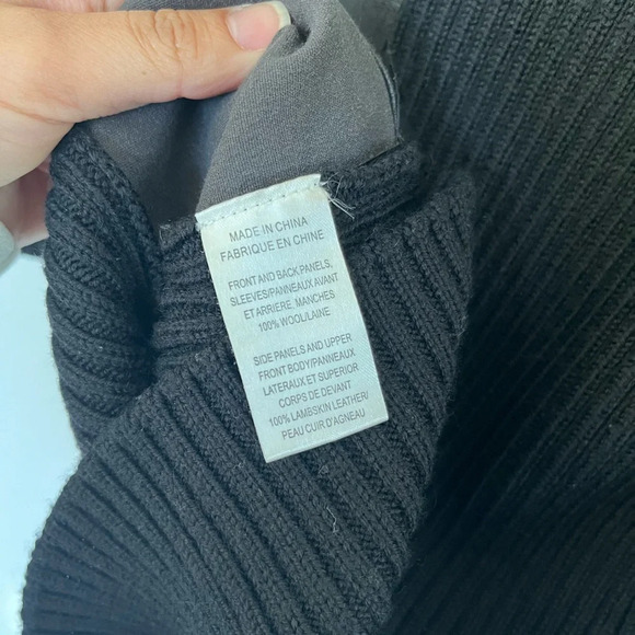 Theory Black Lambskin Leather Trim Long Sleeve Stretch Sweater Dress Size P/TP - Picture 8 of 11